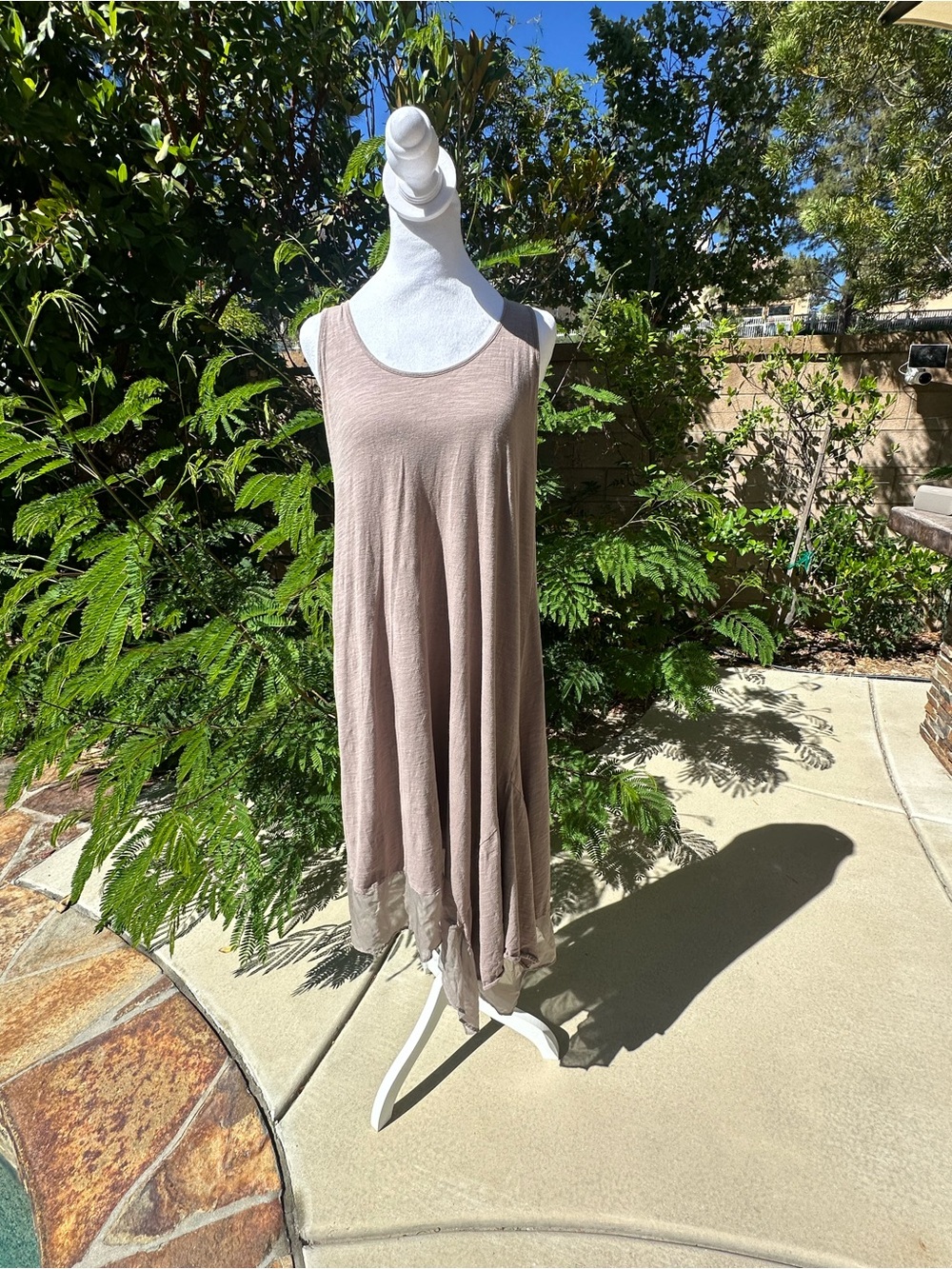 Philosophy Taupe Sleeveless Midi Dress with Sheer Trim
